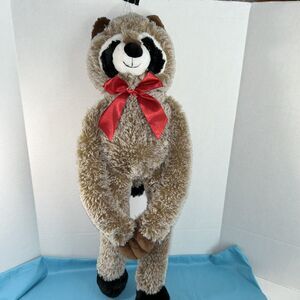 Walmart Lge Racoon Plush Hanging Stuffed Animal Brown Flexible Hugging RedRibbon
